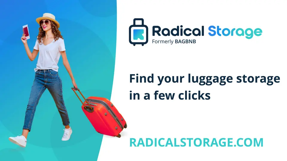 Radical Storage: traveler with a suitcase; find your luggage storage in a few clicks at radicalstorage.com
